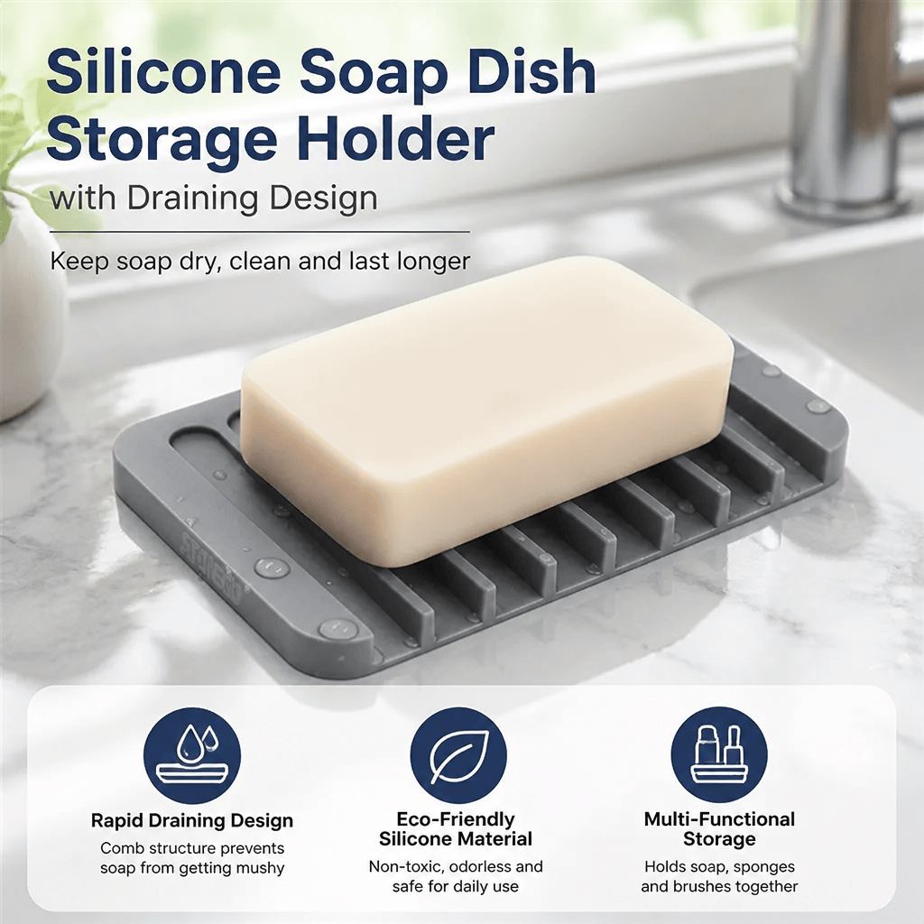 Eco Sponge - Silicone Soap Dish Draining Holder Bathroom